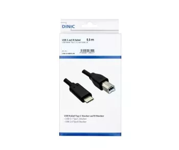 USB-kabel type C naar USB 2.0 B-stekker, zwart, 0,50 m, DINIC-doos (kartonnen doos)